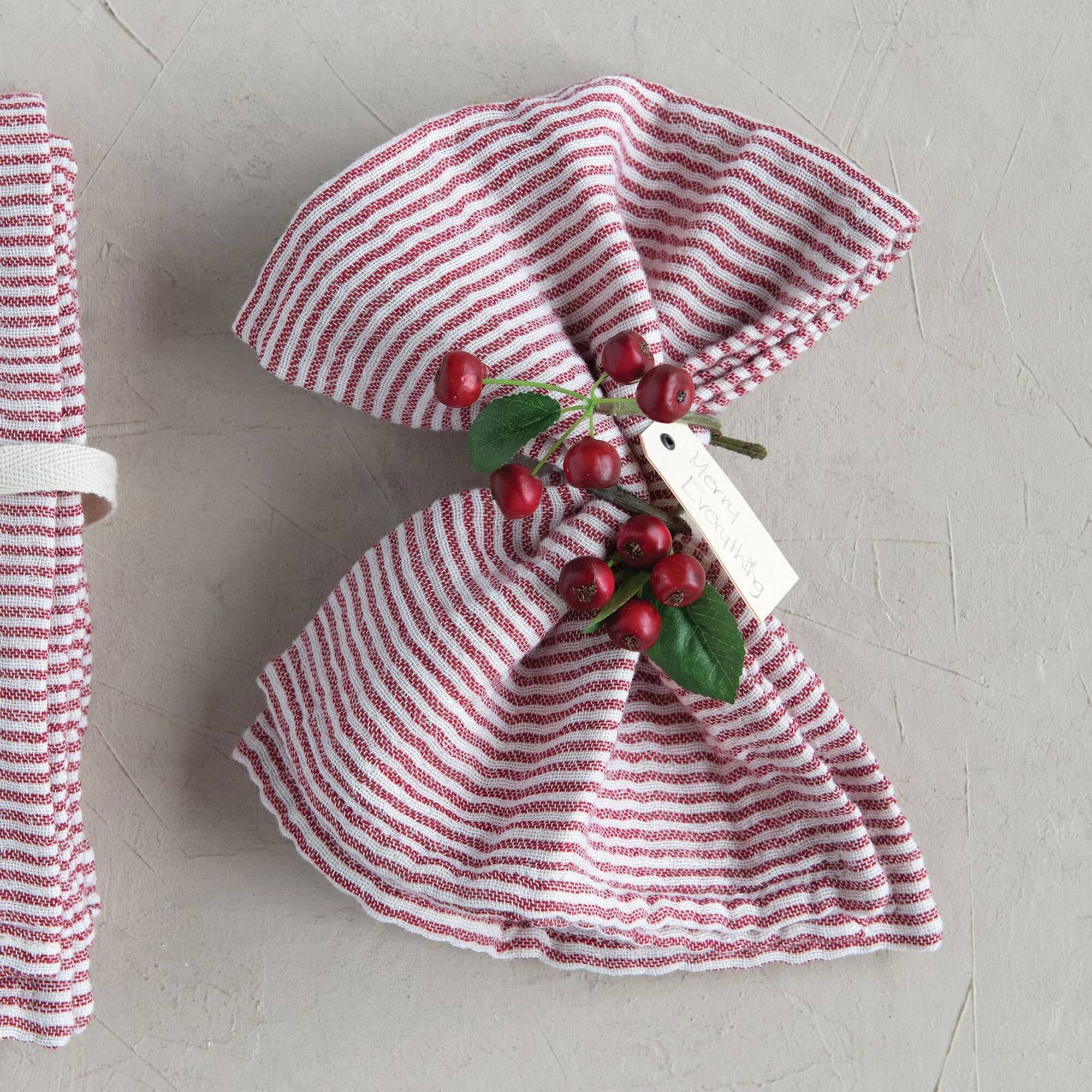 Hello Honey® Red & Cream Striped Cotton Napkins